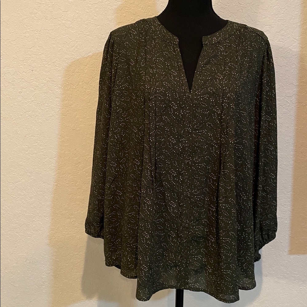 Monday Fun Olive  Cheran Pleat Detail Blouse- Size 1X